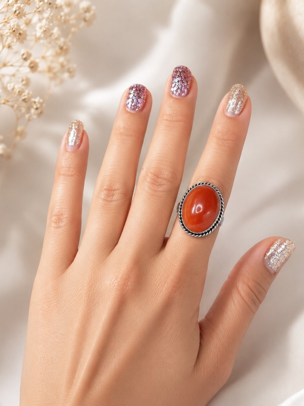 925 Sterling Silver Red Jasper Carnelian Ring Size 8 Oval Cabochon Statement
